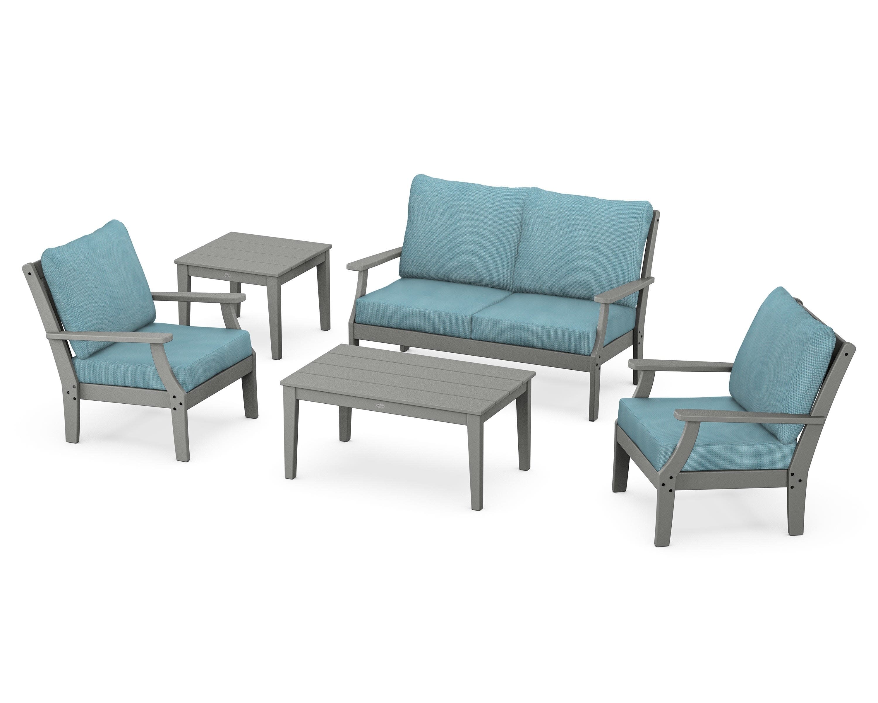 Braxton 5-Piece Deep Seating Set in Slate Grey / Lattice Sky Blue