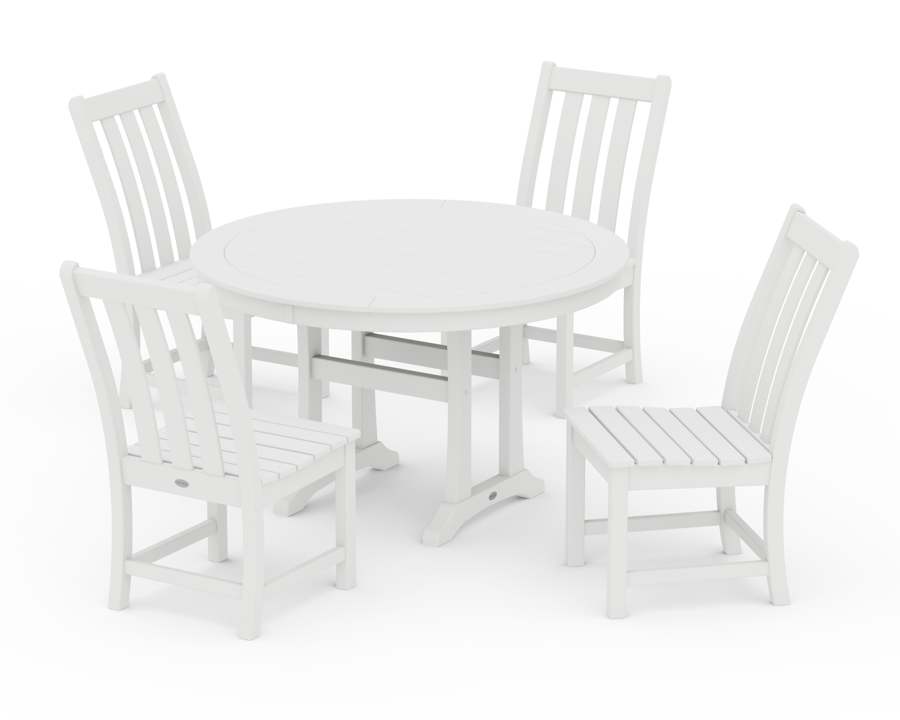 Vineyard Side Chair 5-Piece Round Dining Set With Trestle Legs in White