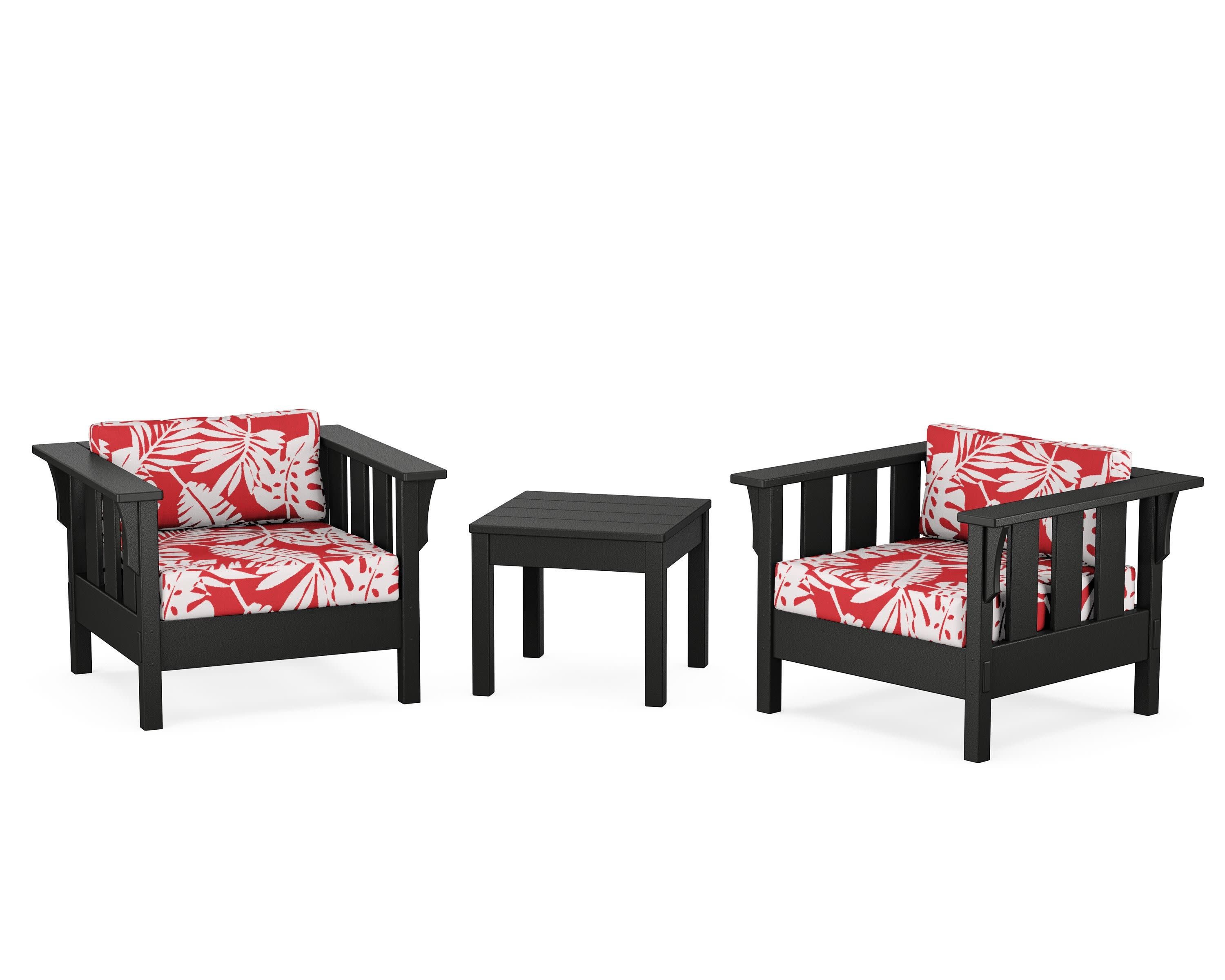 Acadia 3-Piece Deep Seating Set in Black / Leaf Crimson