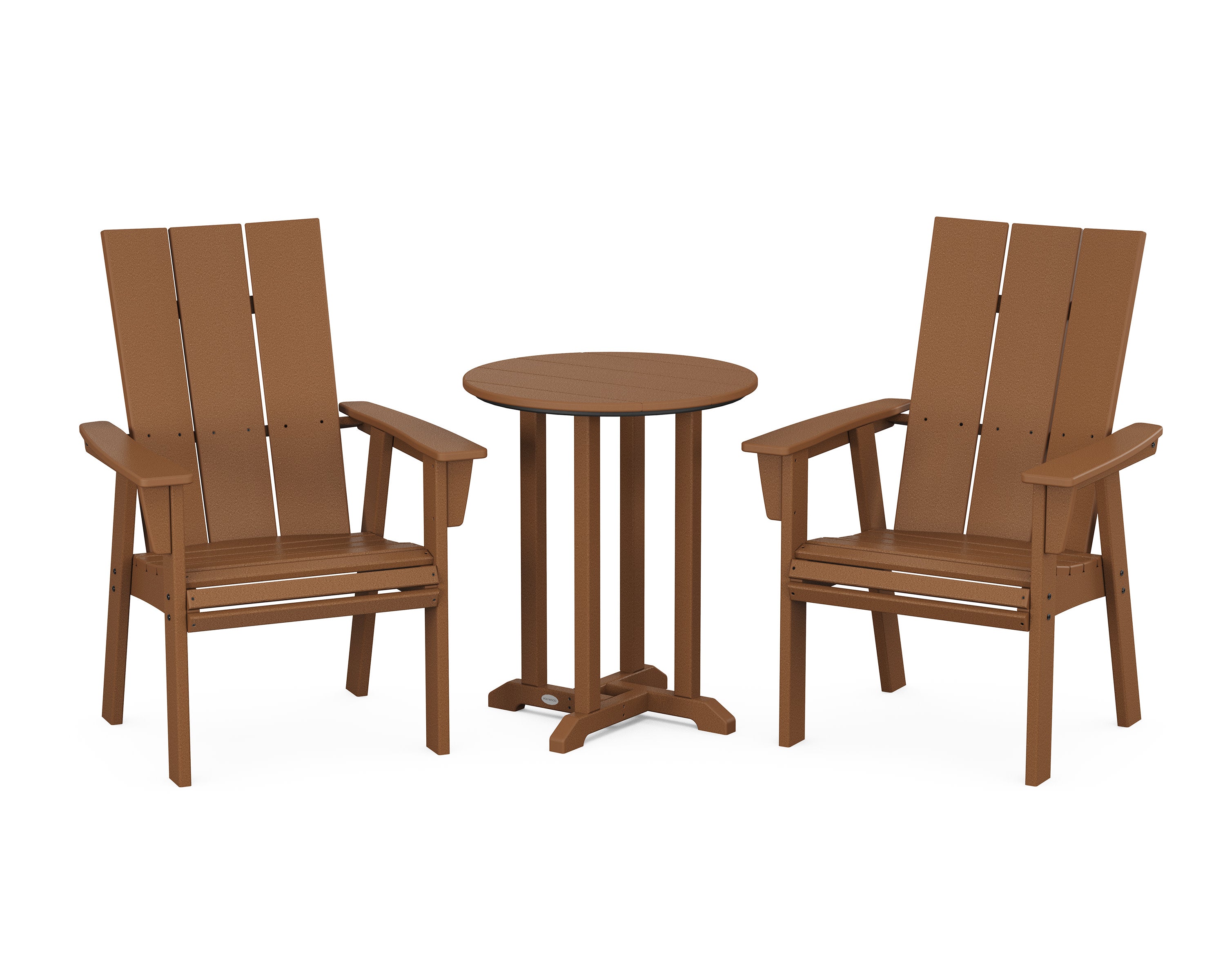Modern Curveback Adirondack 3-Piece Round Bistro Dining Set in Teak