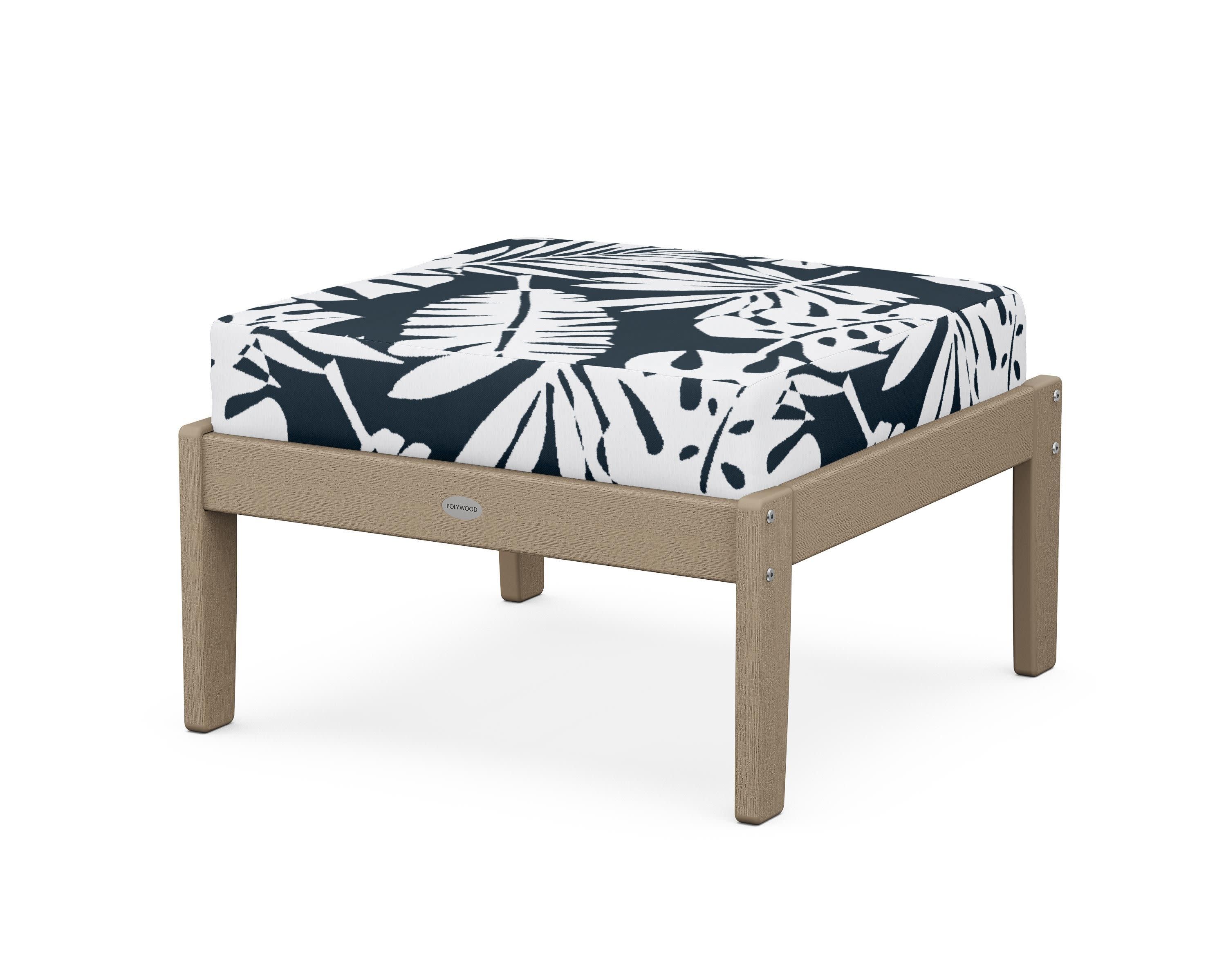 Braxton Deep Seating Ottoman in Vintage Sahara / Leaf Marine Indigo