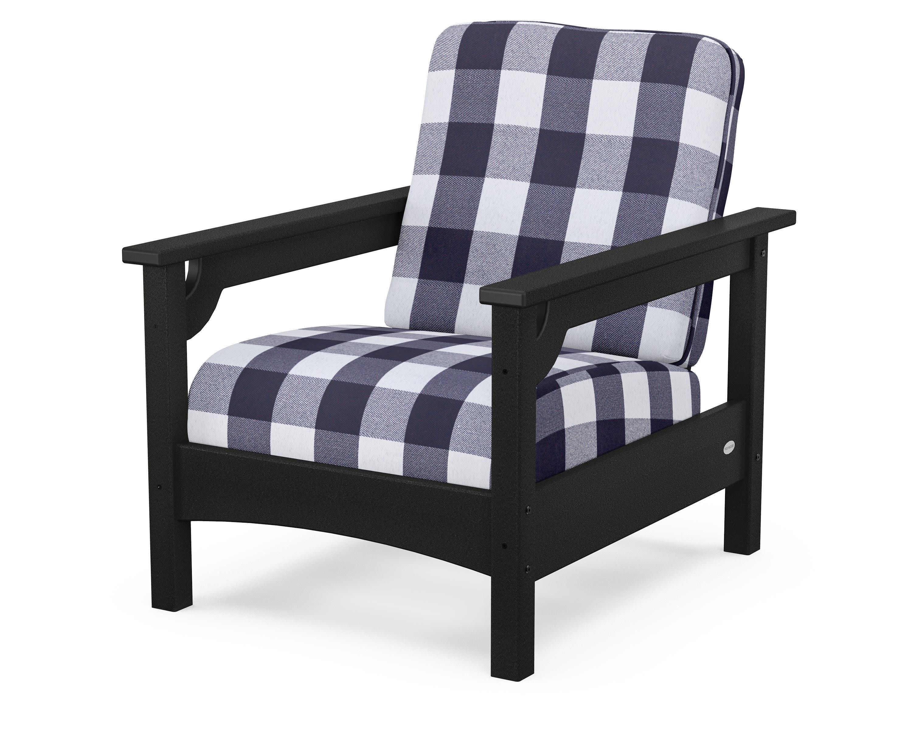 Club Chair in Black / Buffalo Plaid Navy