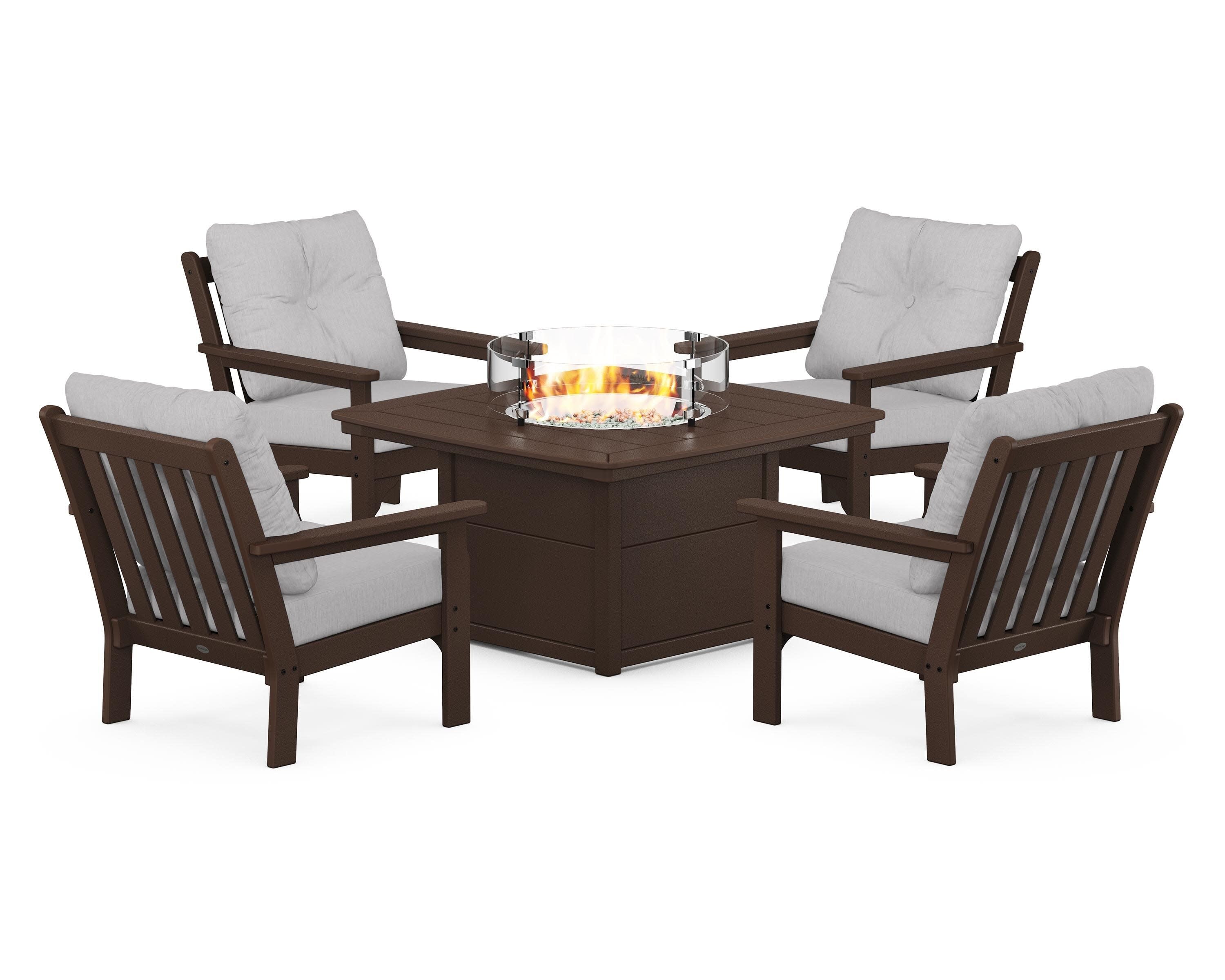 Vineyard 5-Piece Conversation Set with Fire Pit Table in Mahogany / Granite