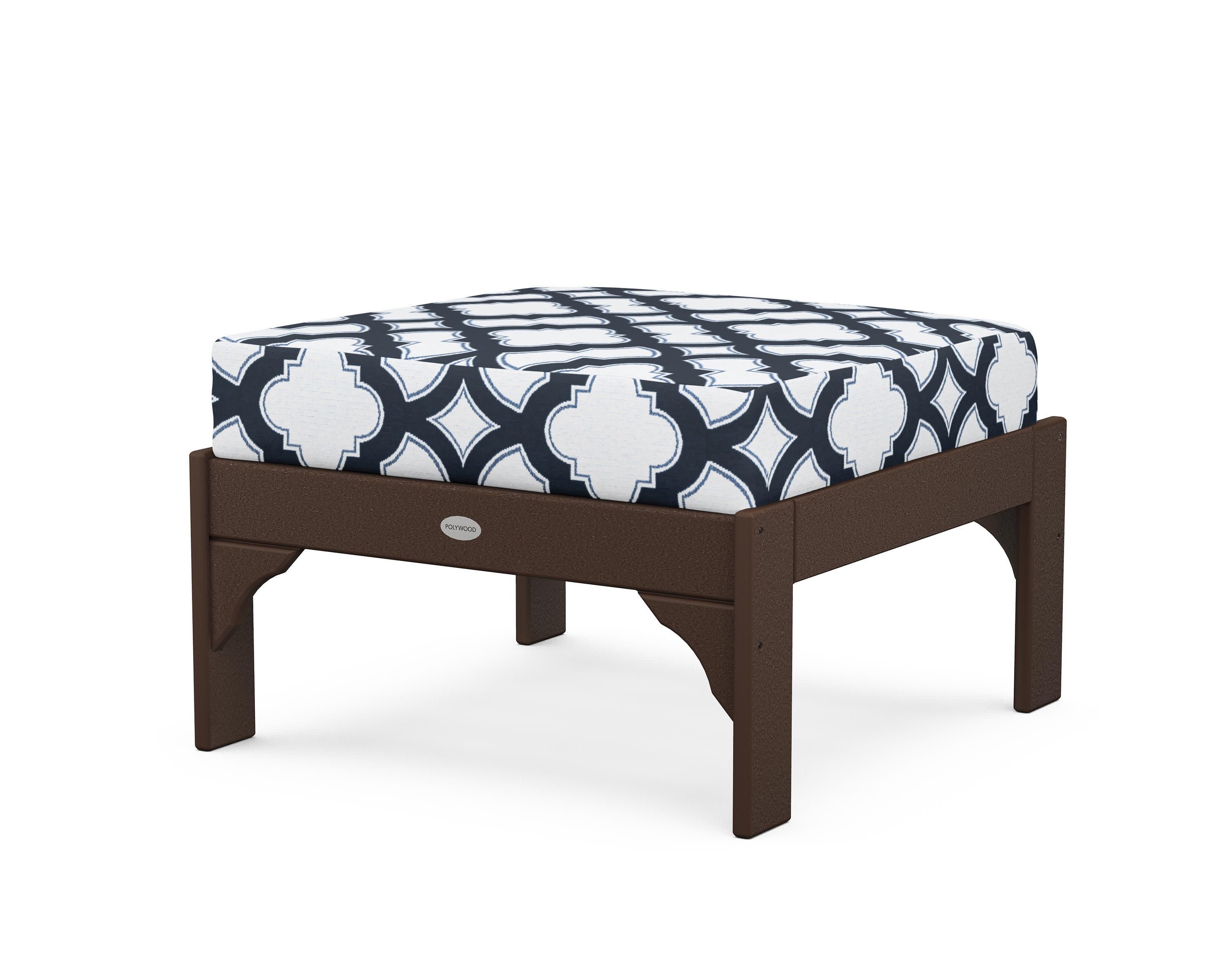 Vineyard Deep Seating Ottoman in Mahogany / Trellis Marine Indigo