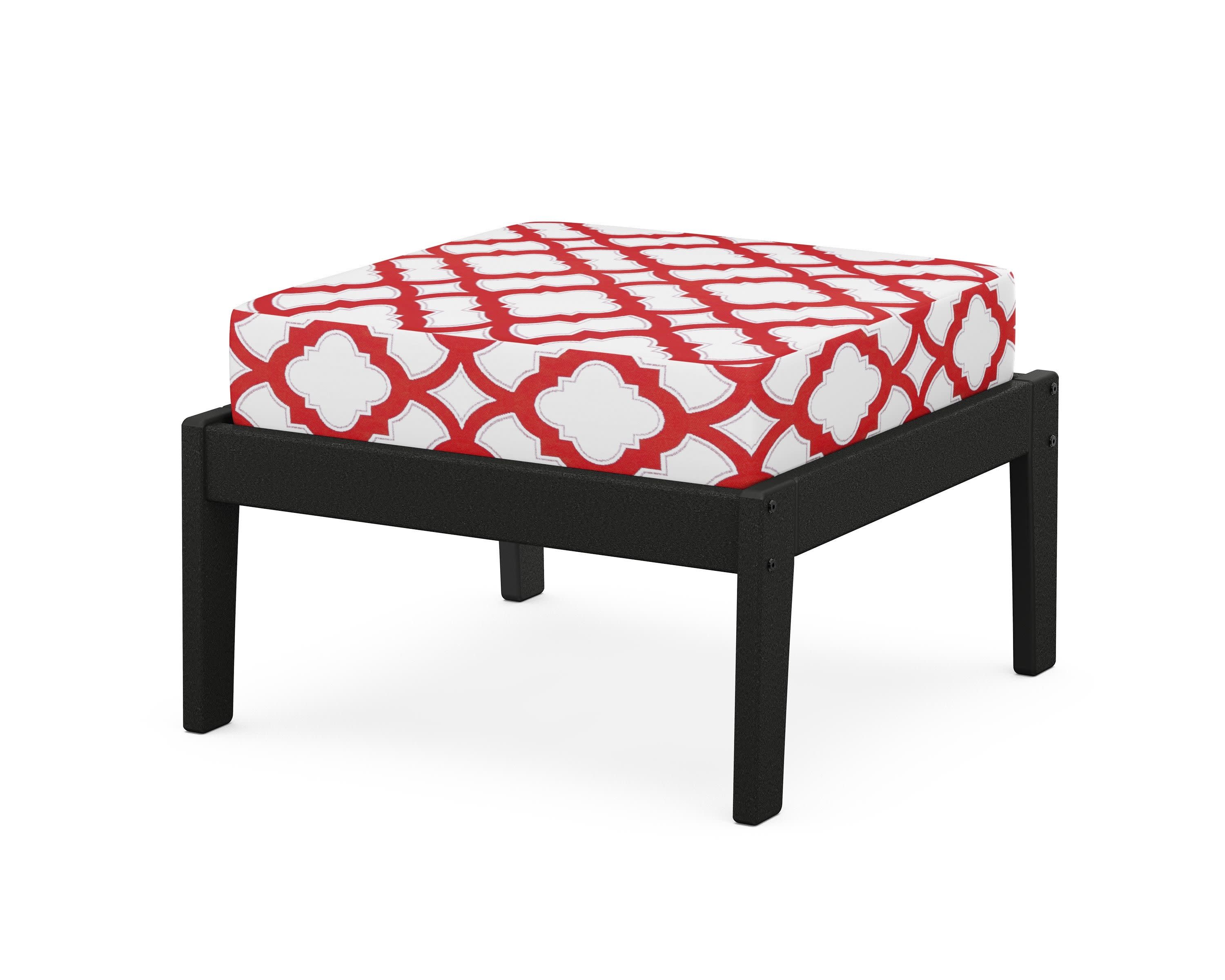 Deep Seating Ottoman in Black / Trellis Crimson