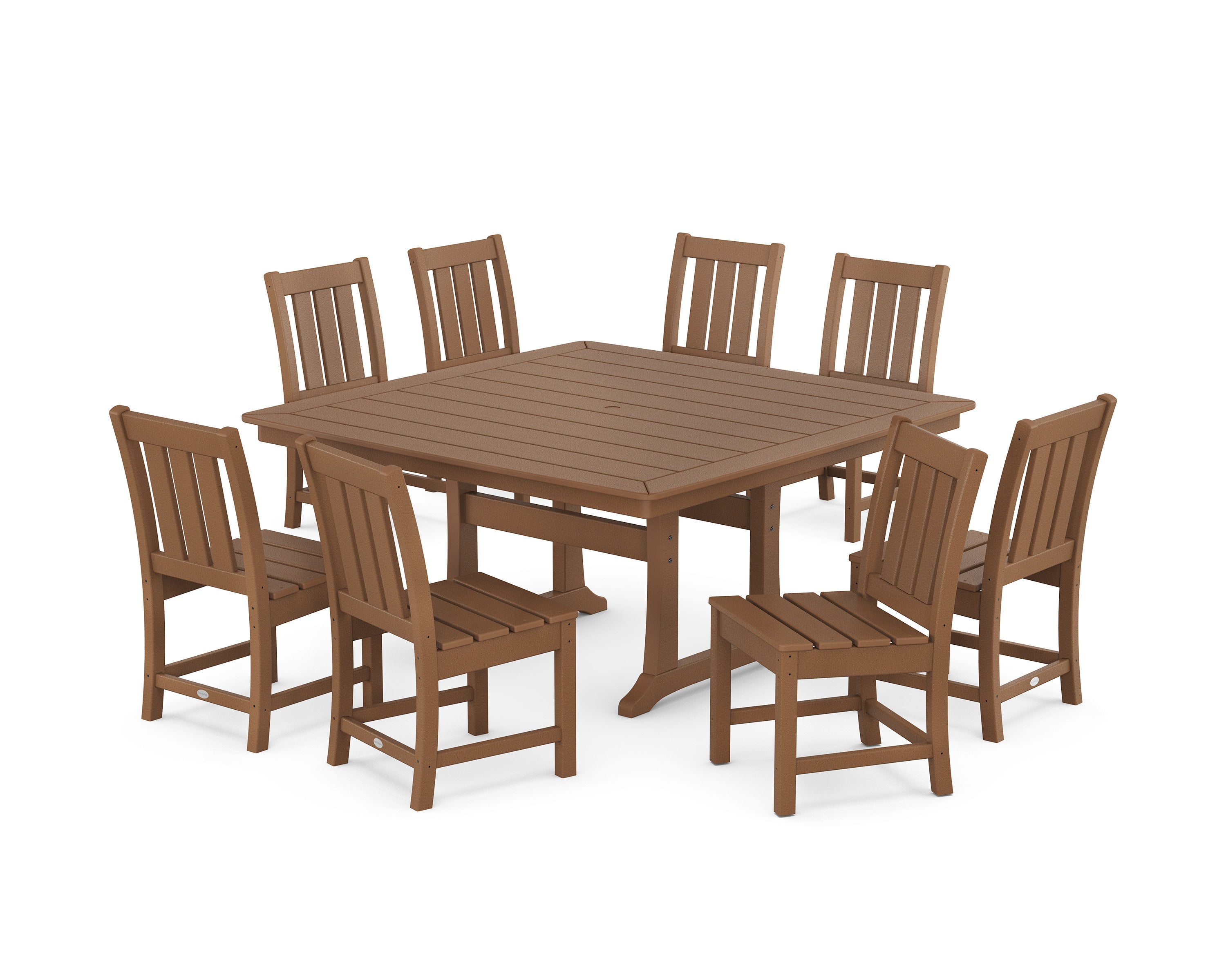 Oxford Side Chair 9-Piece Square Dining Set with Trestle Legs in Teak