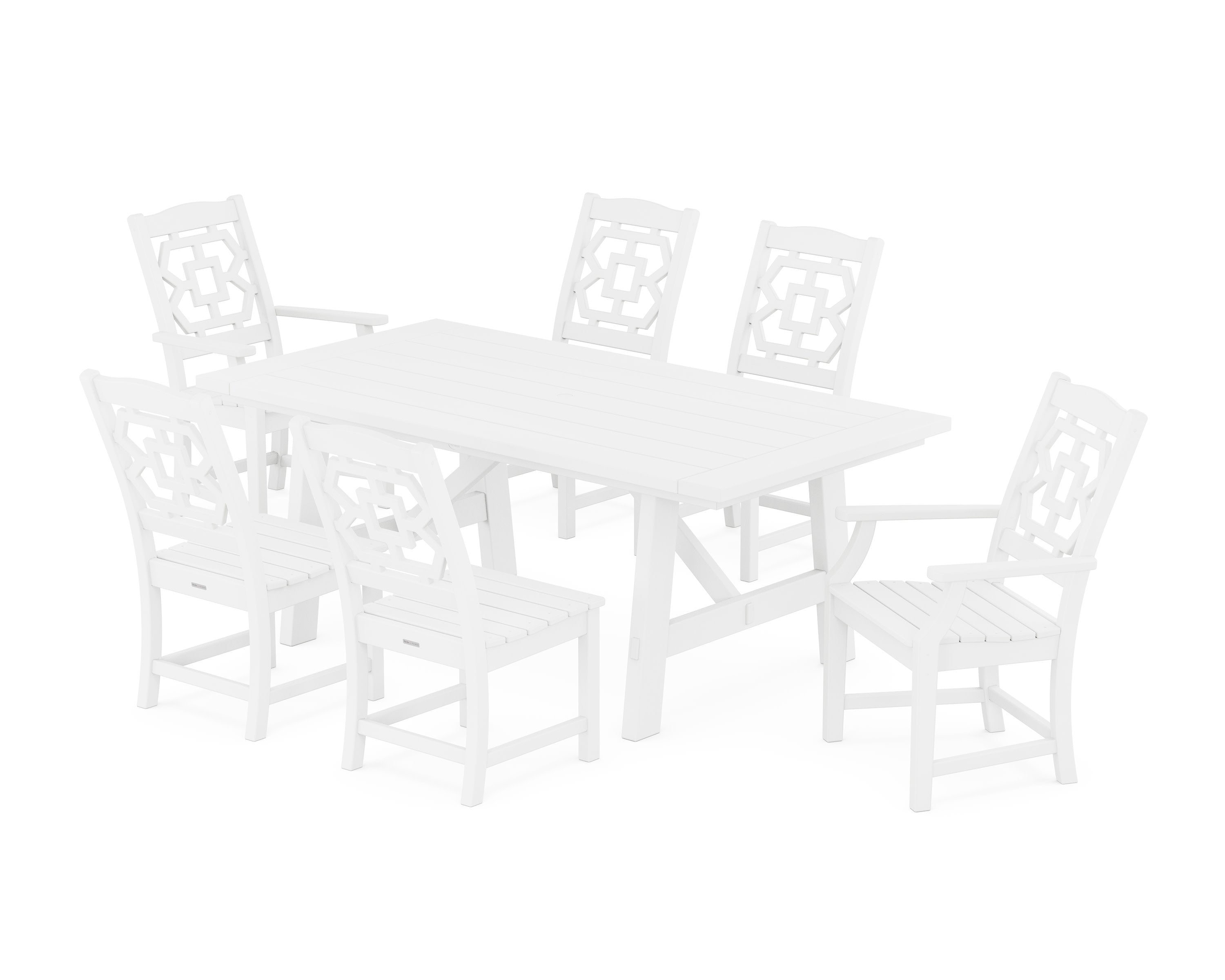 Chinoiserie 7-Piece Rustic Farmhouse Dining Set in White