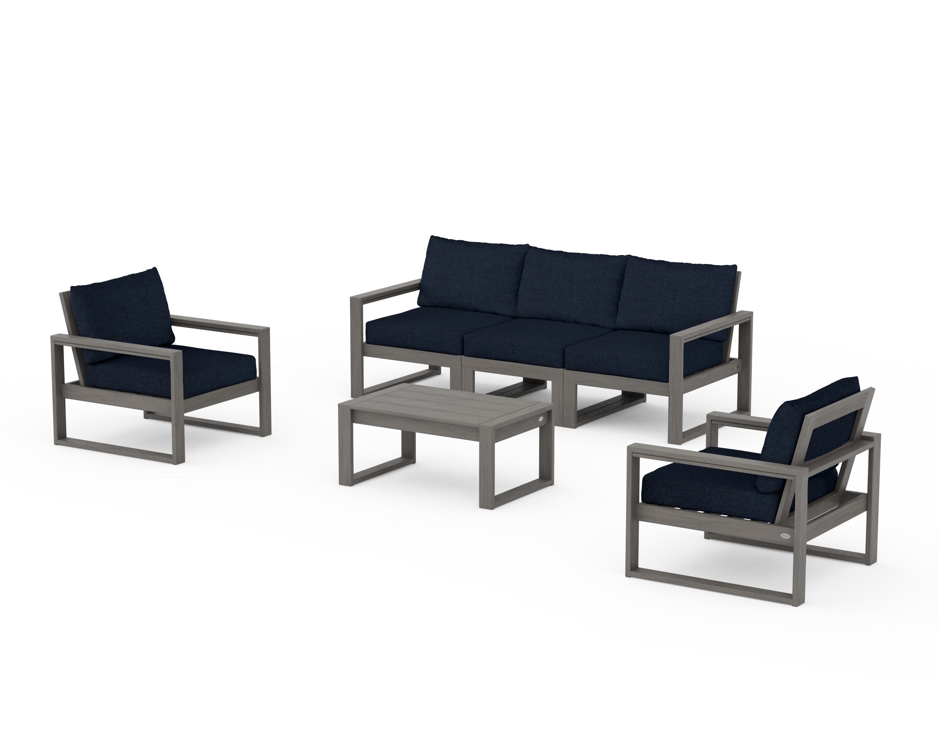 EDGE Sectional 4-Piece Deep Seating Set with Sofa in Driftwood / Marine Indigo