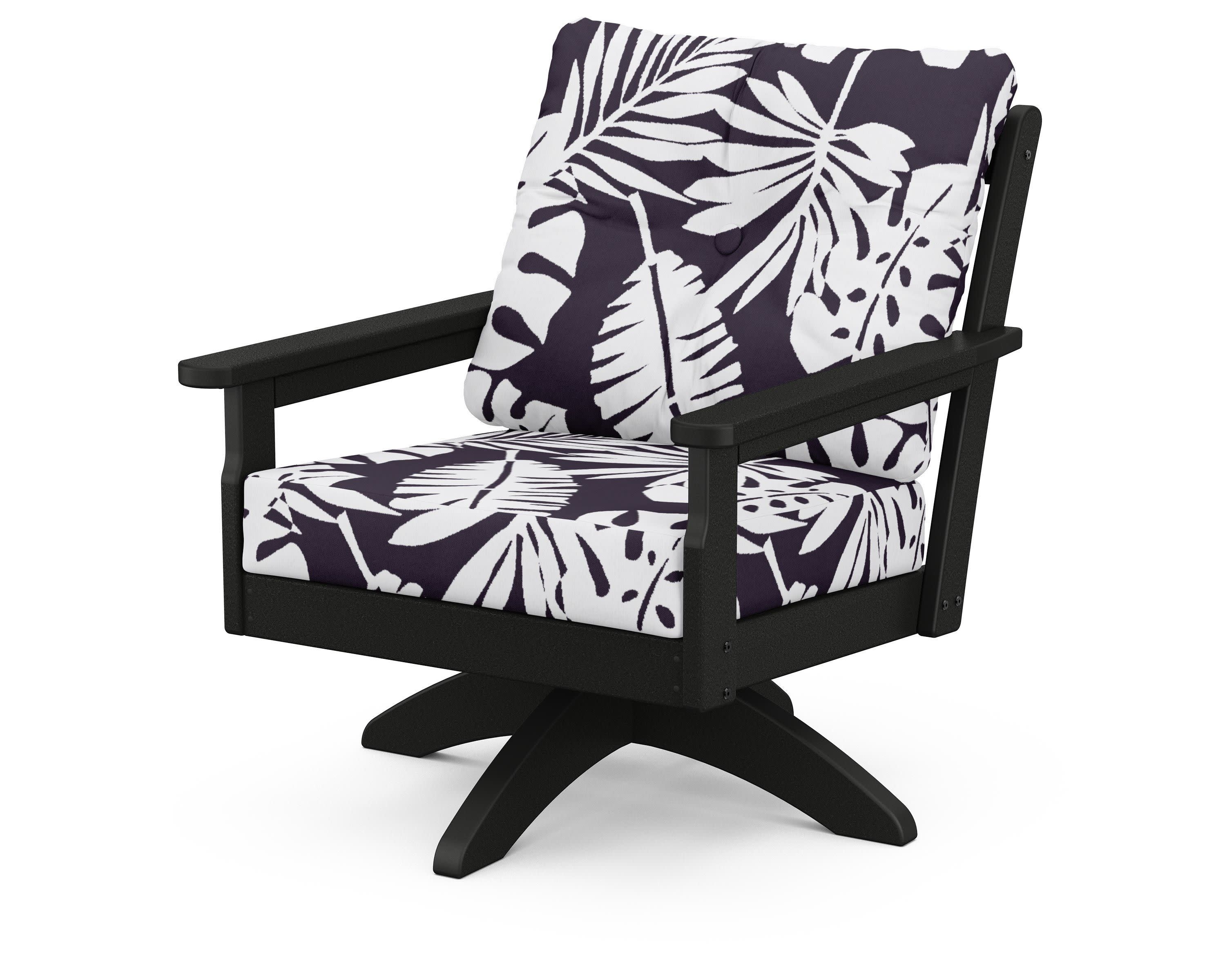 Vineyard Deep Seating Swivel Chair in Black / Leaf Navy