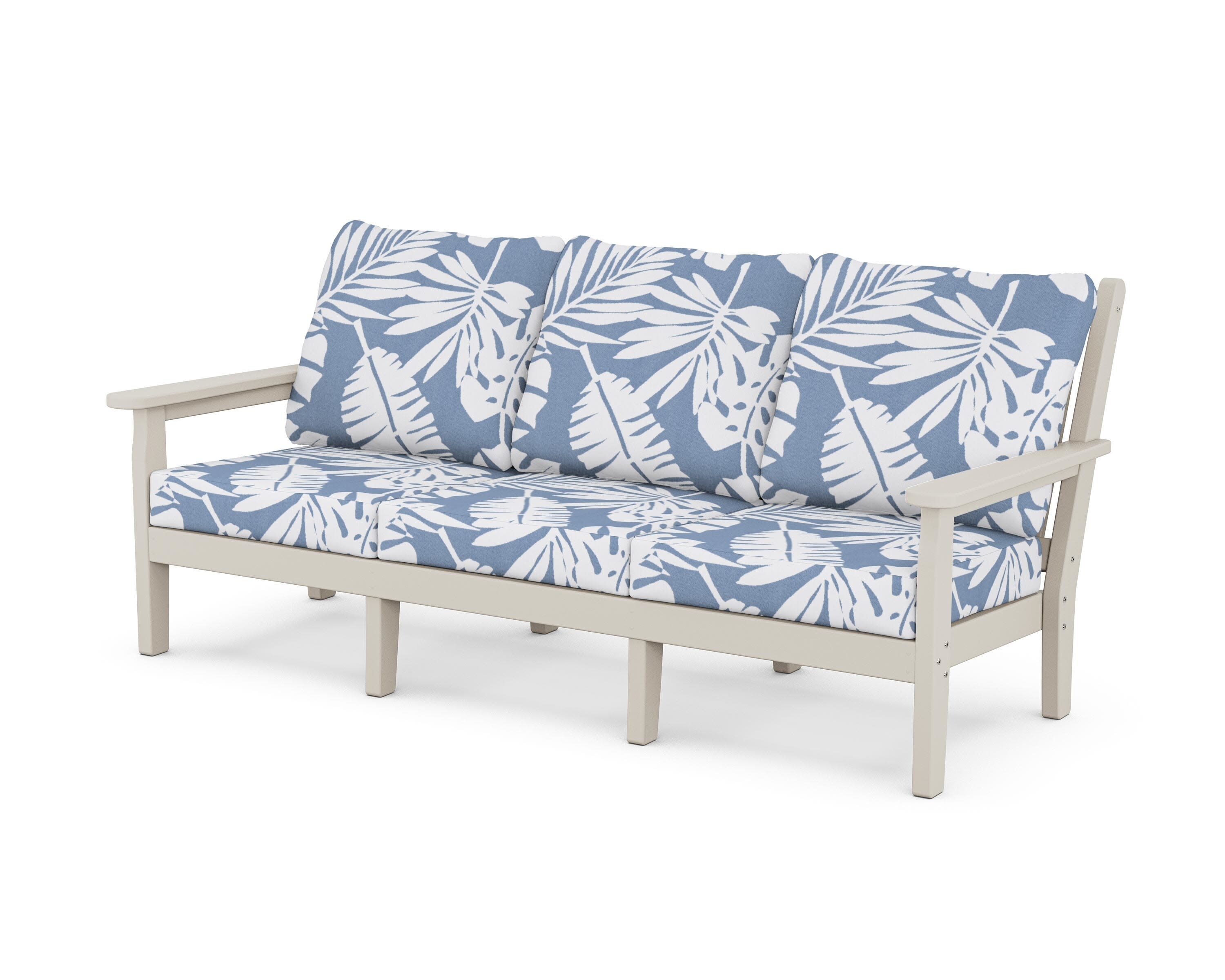 Chippendale Deep Seating Sofa in Sand / Leaf Sky Blue