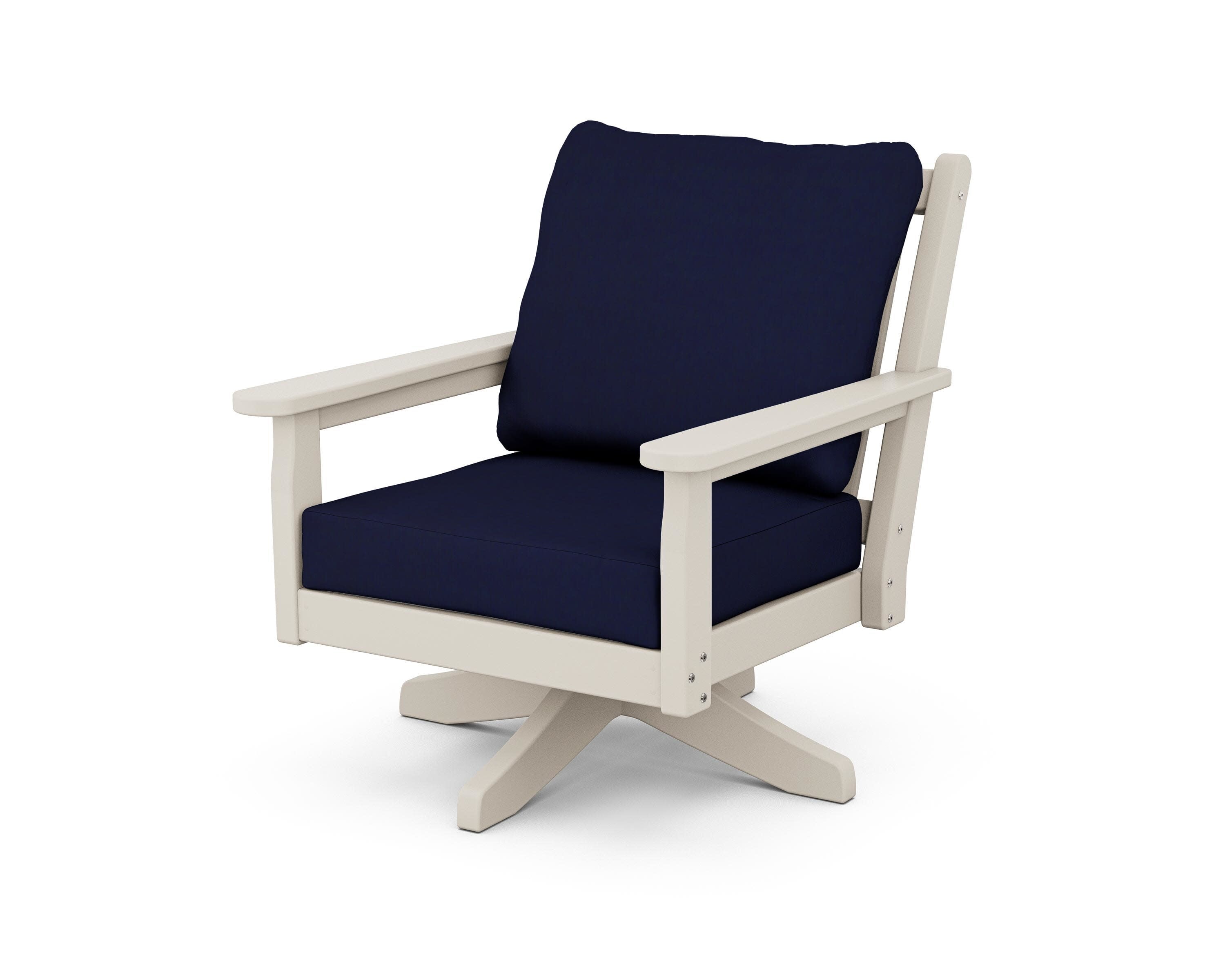 Chippendale Deep Seating Swivel Chair in Sand / Navy