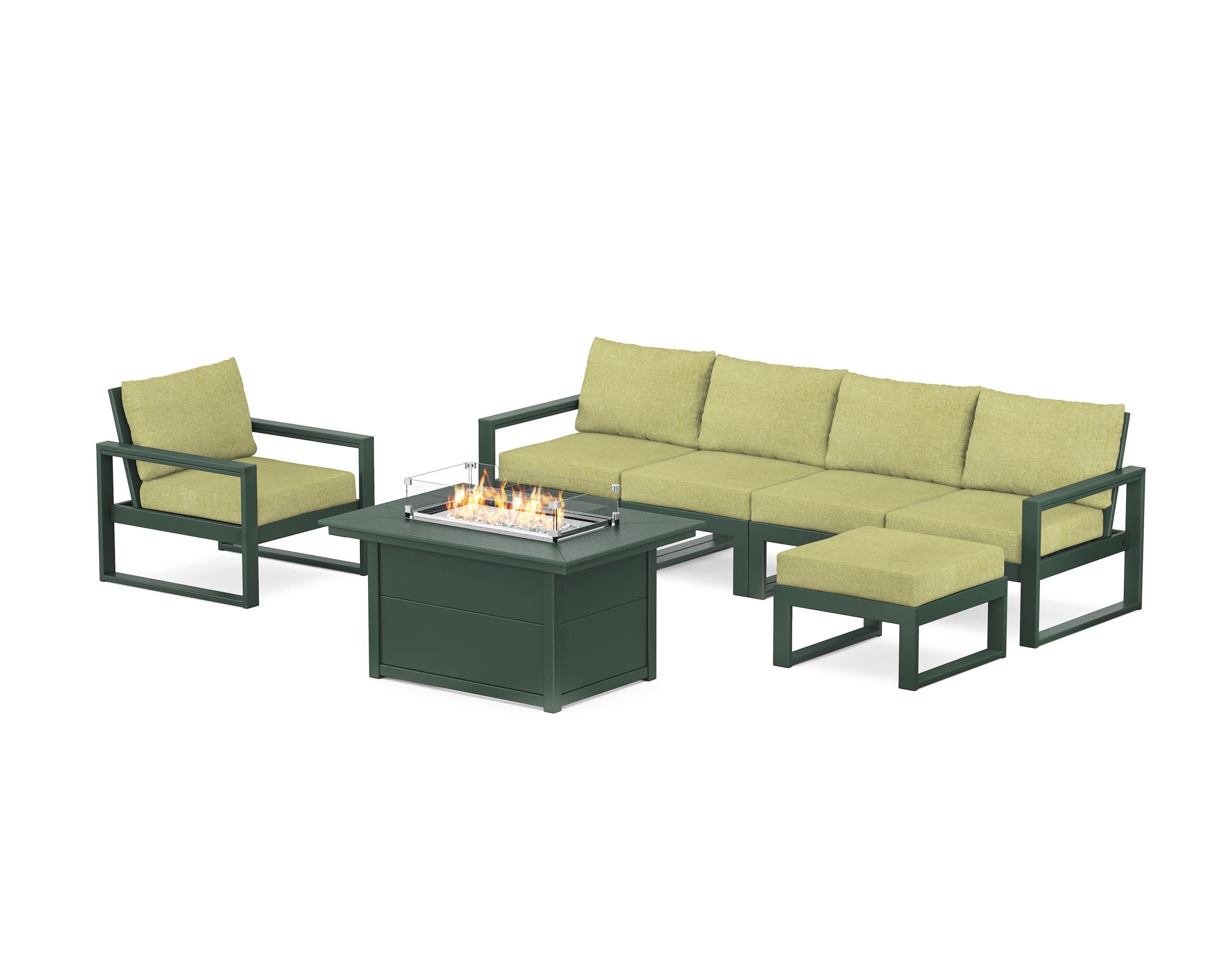 EDGE Sectional Lounge and Fire Pit Set in Green / Chartreuse Boucle