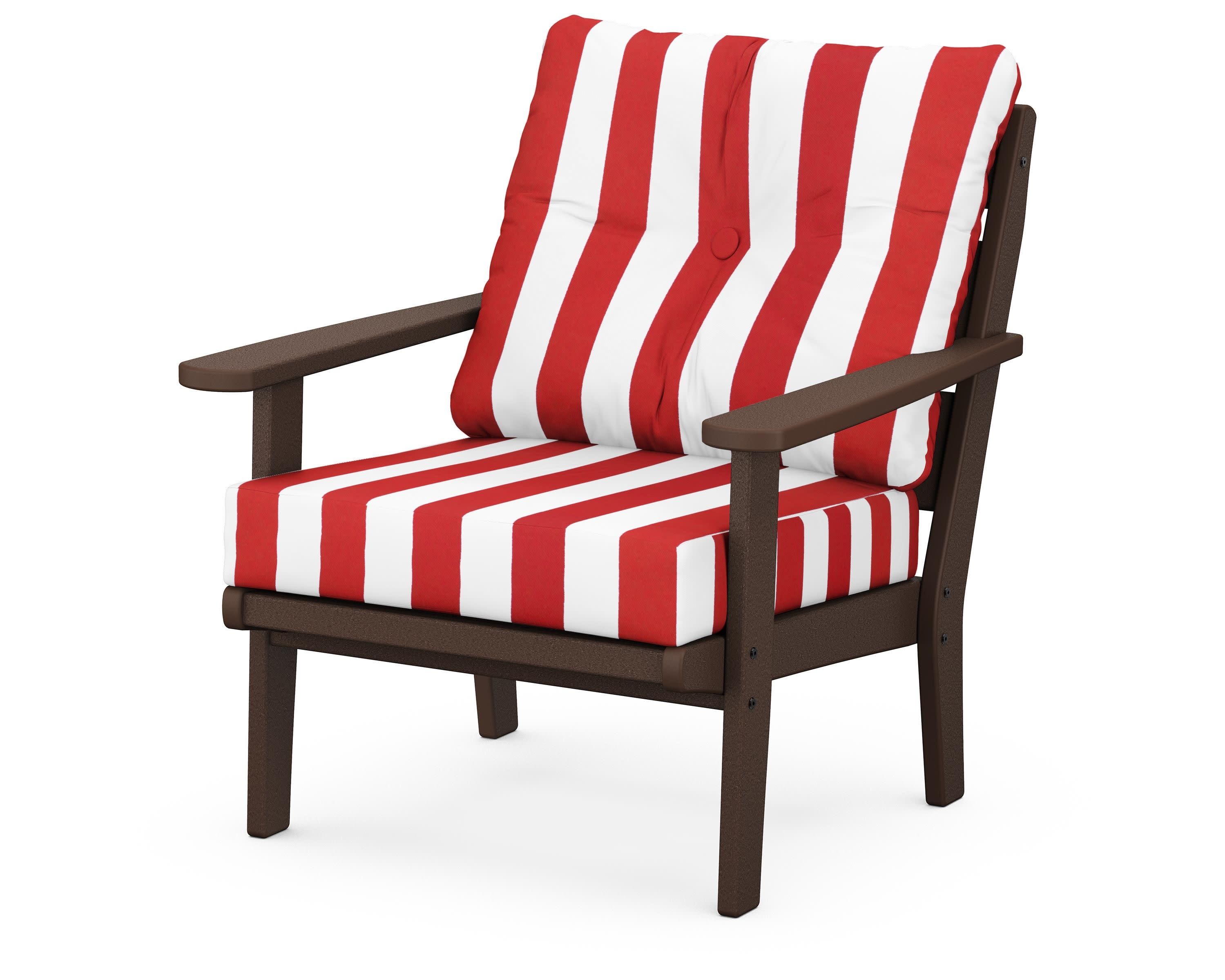 Lakeside Deep Seating Chair in Mahogany / Cabana Stripe Crimson