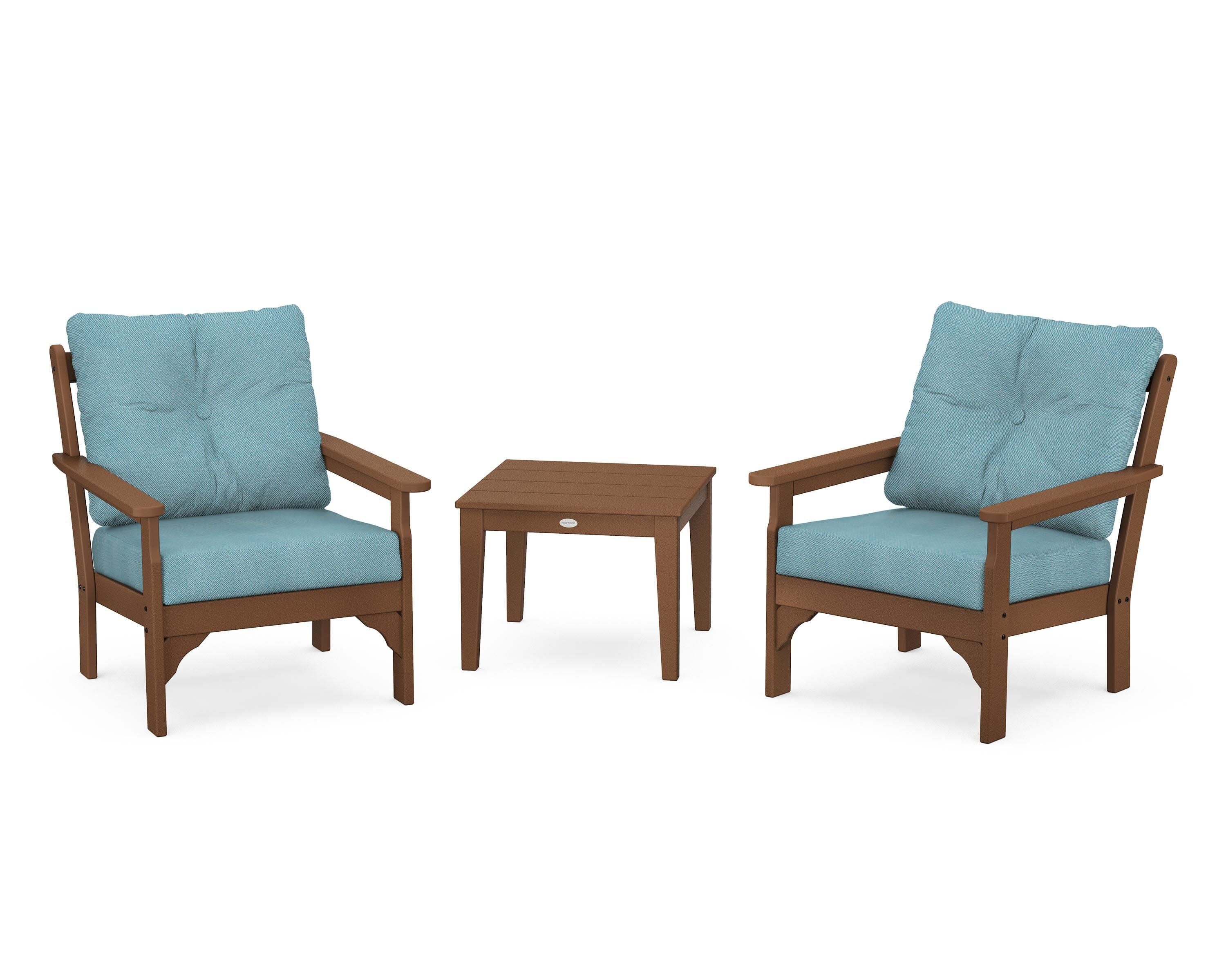Vineyard 3-Piece Deep Seating Set in Teak / Lattice Sky Blue