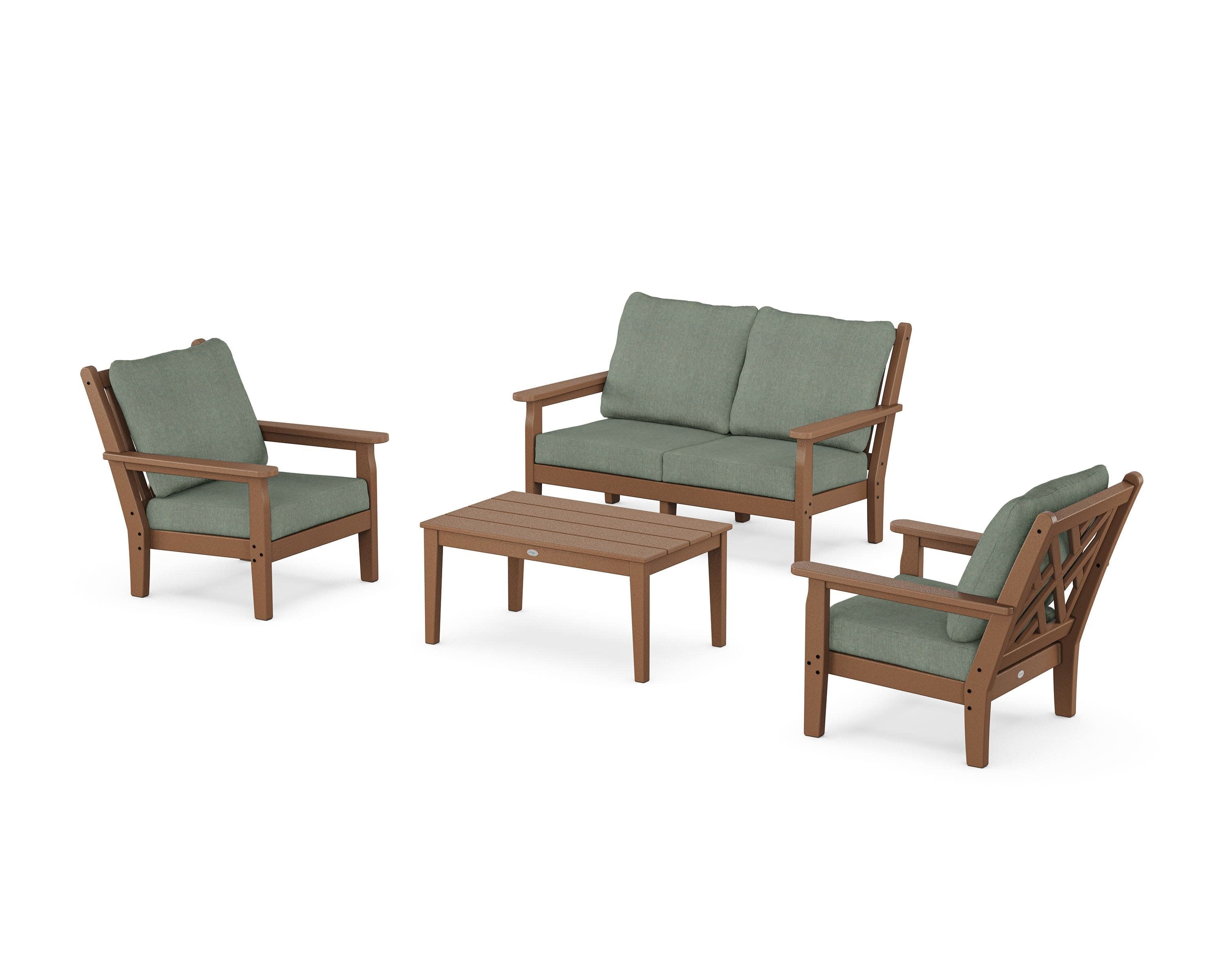 Chippendale 4-Piece Deep Seating Set with Loveseat in Teak / Cast Sage
