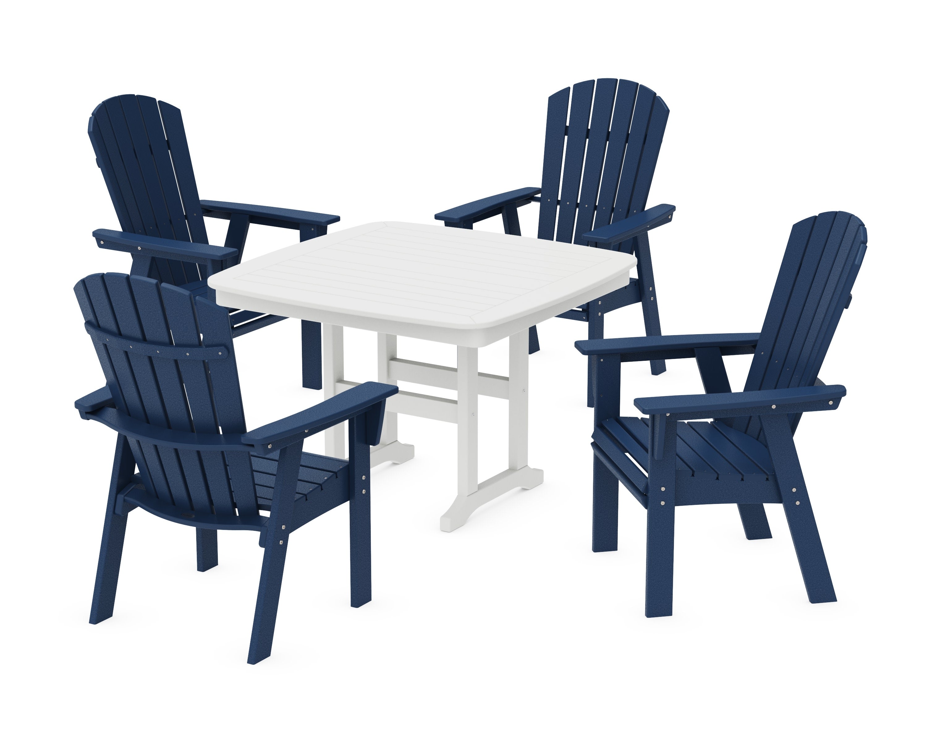 Nautical Curveback Adirondack 5-Piece Dining Set in Navy / White