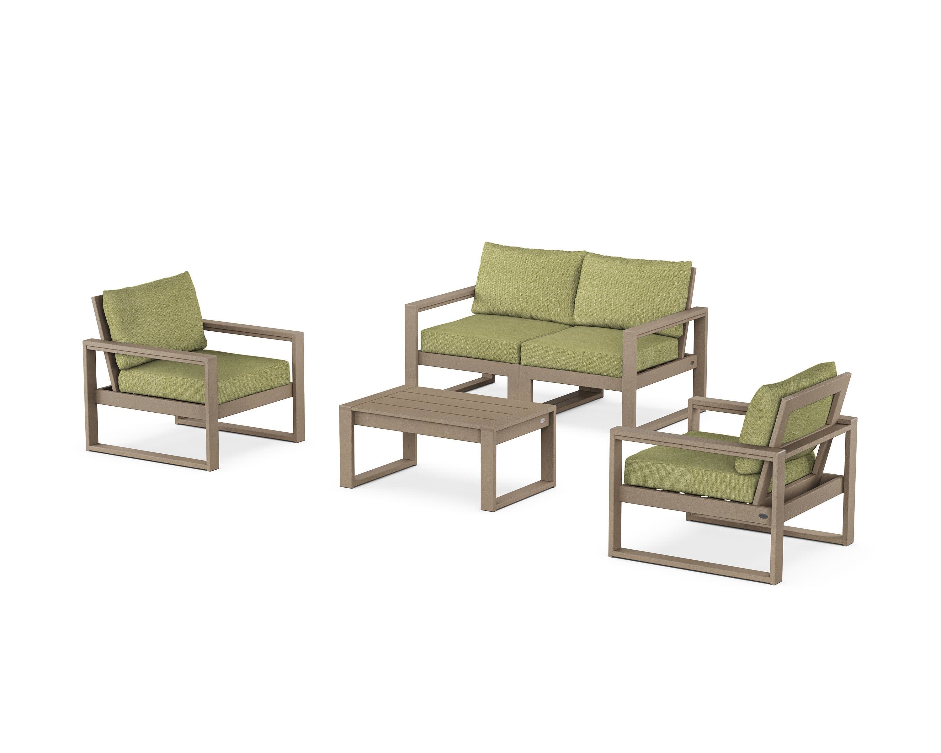 EDGE Sectional 4-Piece Deep Seating Set with Loveseat in Vintage Sahara / Chartreuse Boucle
