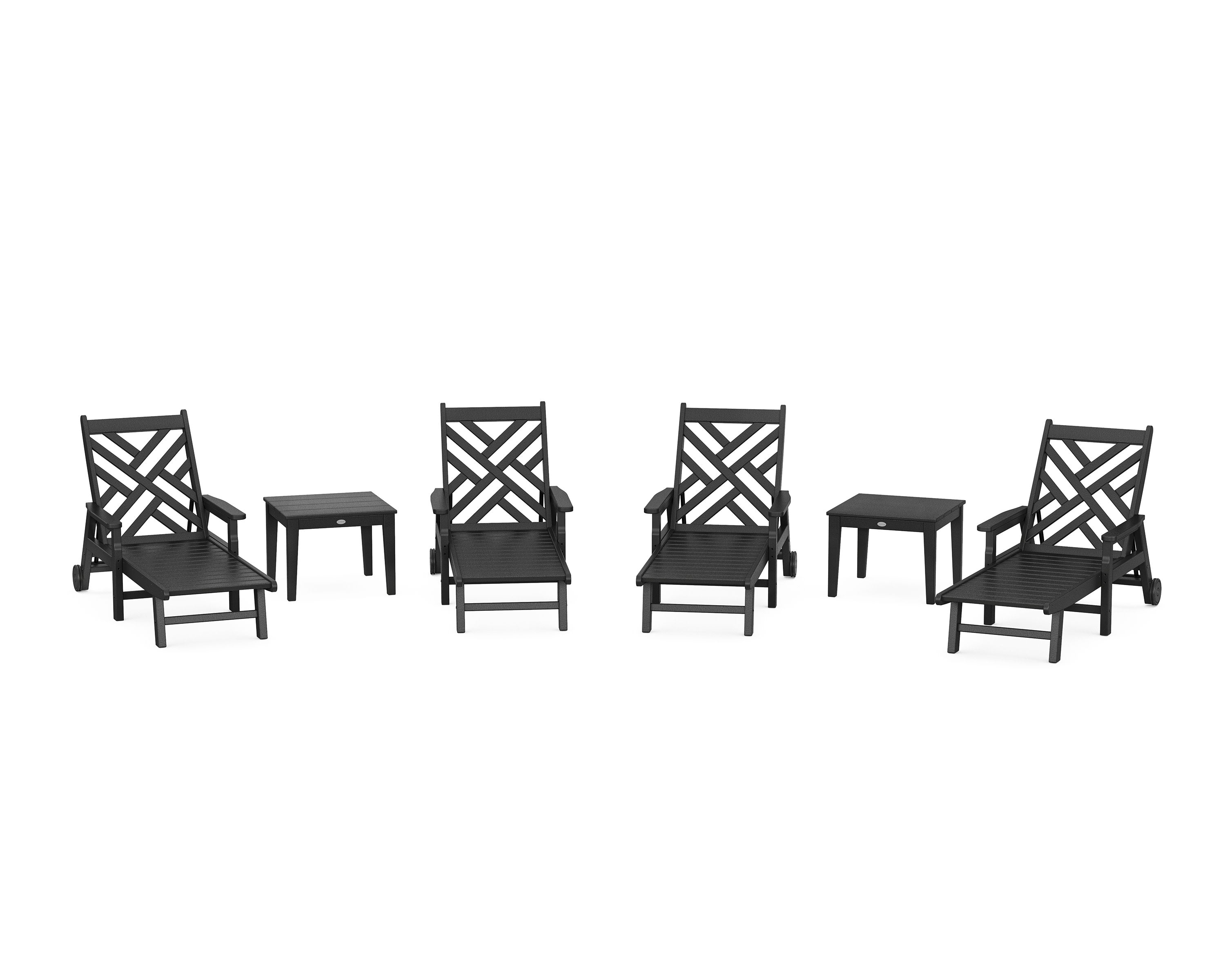 Chippendale 6-Piece Chaise Set with Arms and Wheels in Black
