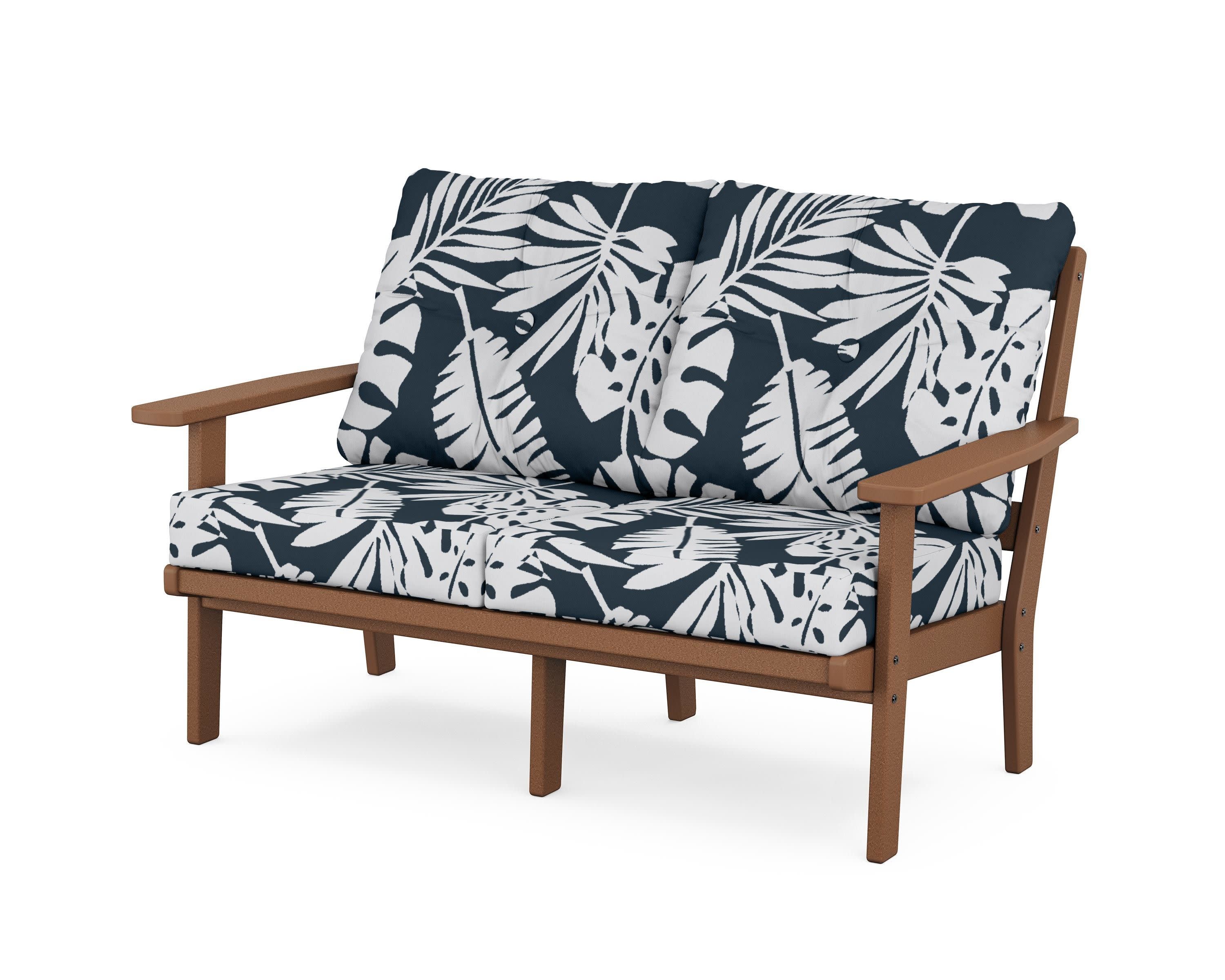 Oxford Deep SeatingLoveseat in Teak / Leaf Marine Indigo