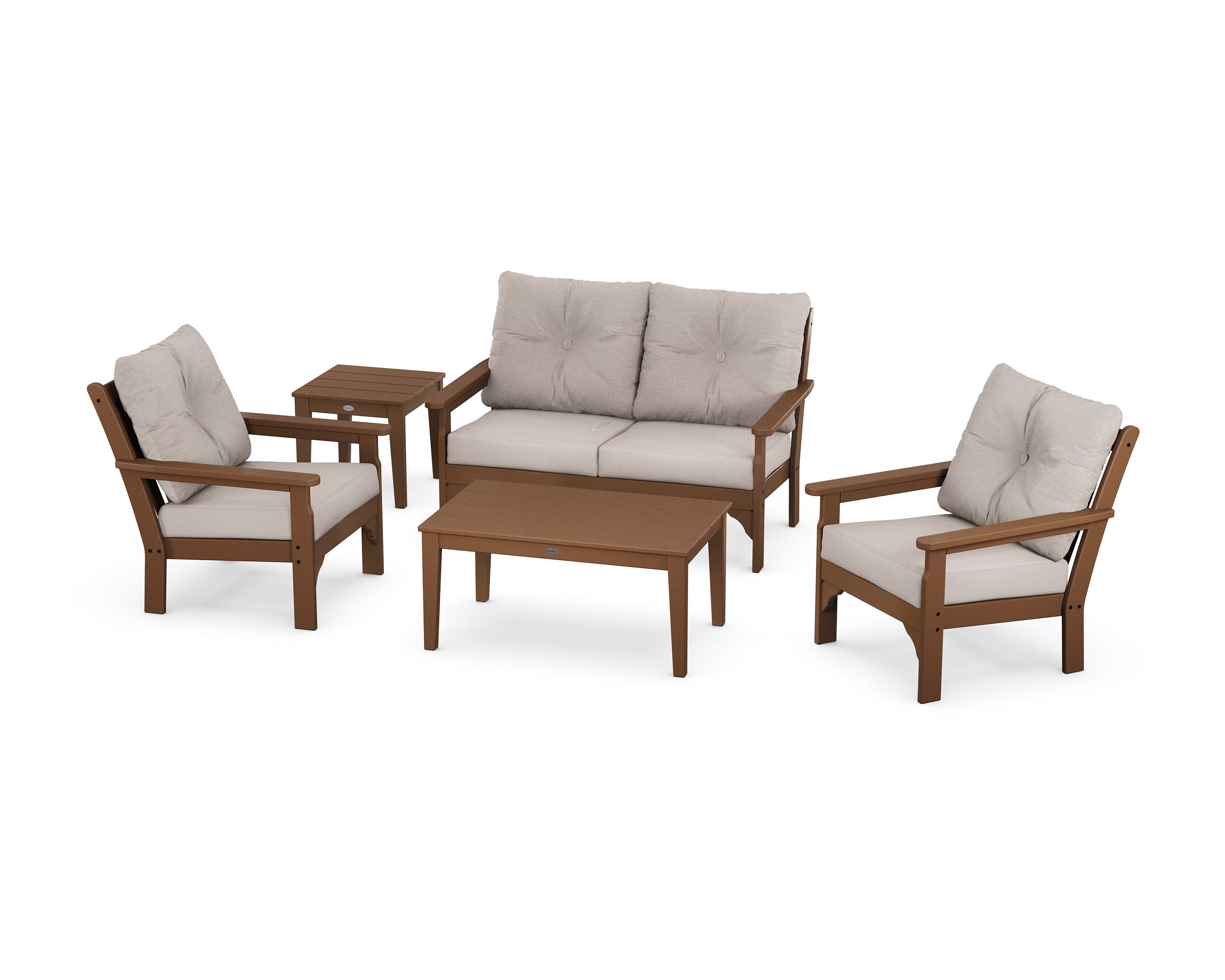 Vineyard 5-Piece Deep Seating Set in Teak / Dune Burlap