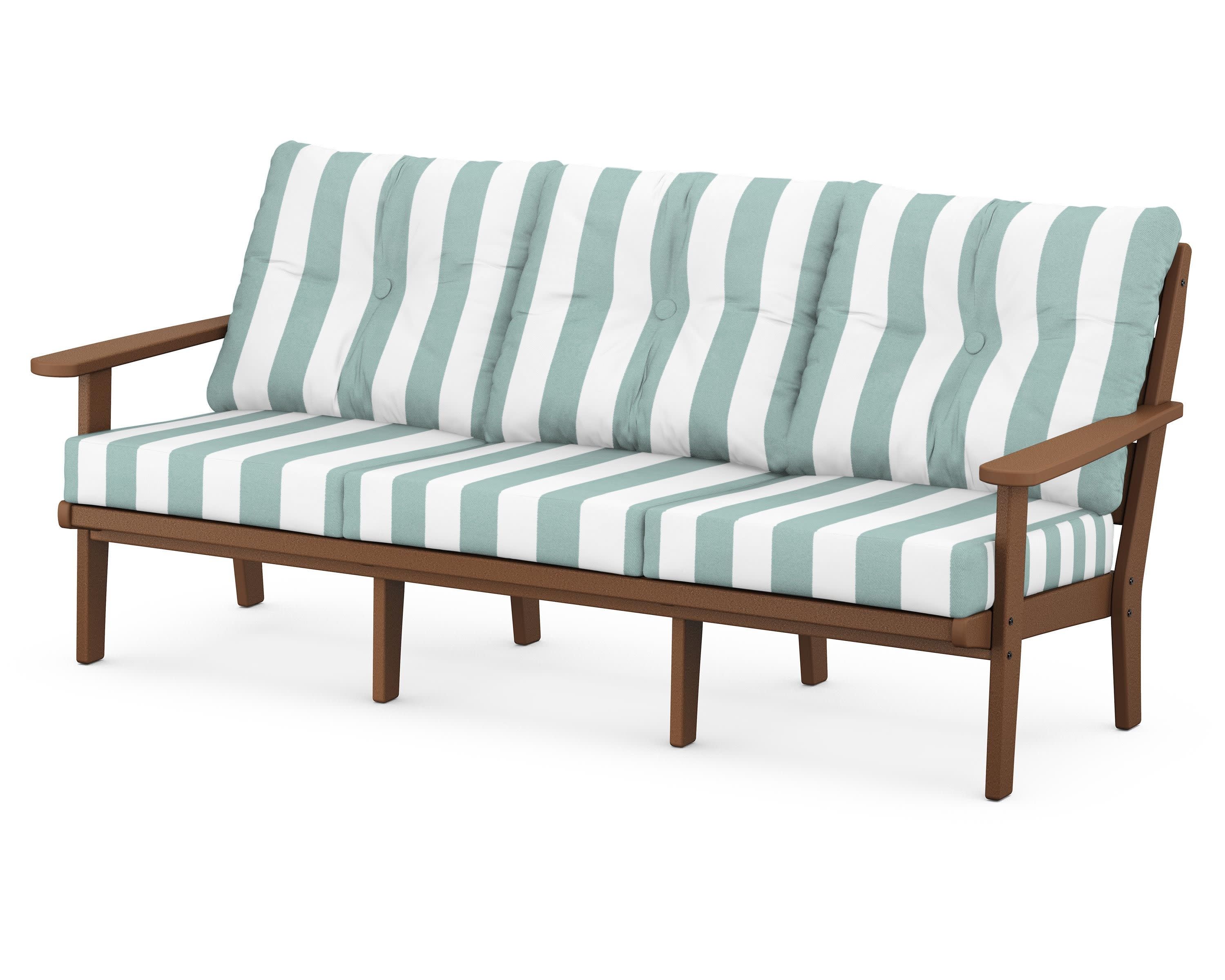 Lakeside Deep Seating Sofa in Teak / Cabana Stripe Glacier Spa