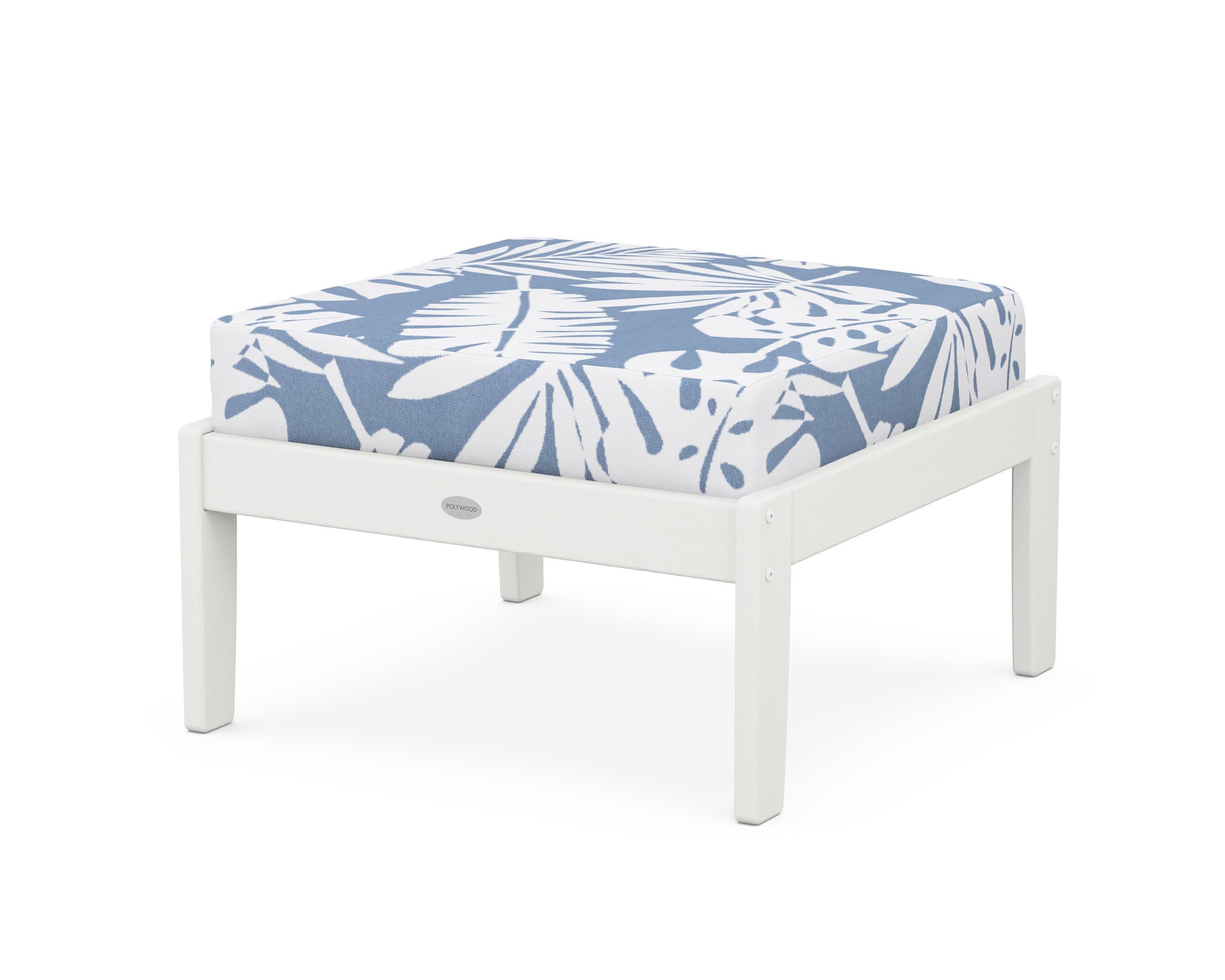 Braxton Deep Seating Ottoman in Vintage White / Leaf Sky Blue