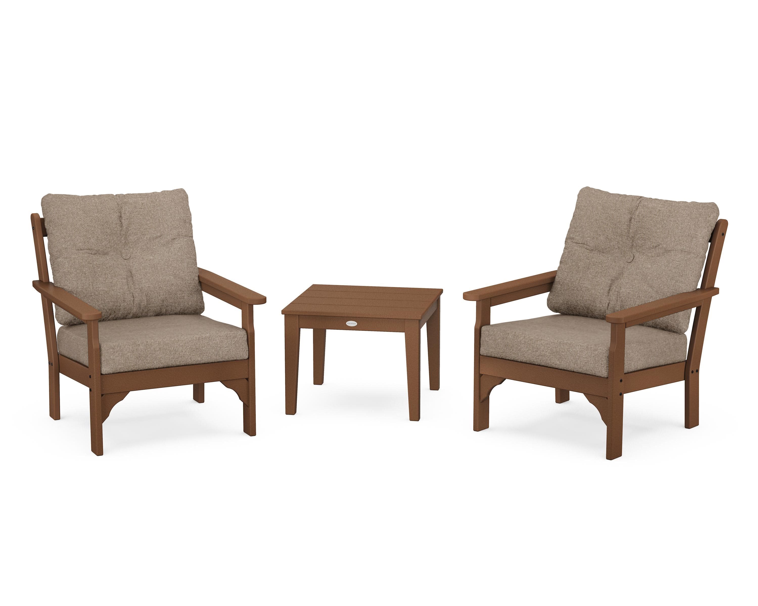 Vineyard 3-Piece Deep Seating Set in Teak / Spiced Burlap